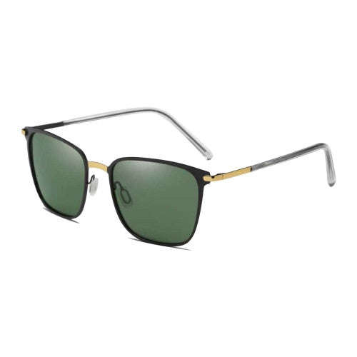 Men Fashion UV400 Square Frame Polarized Sunglasses (Gold & Black + Dark Green)