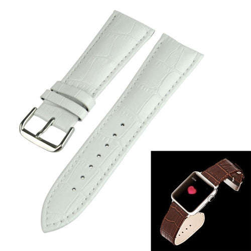 For Apple Watch 38mmCrocodile Texture Replacement Genuine Leather Watchband(White)