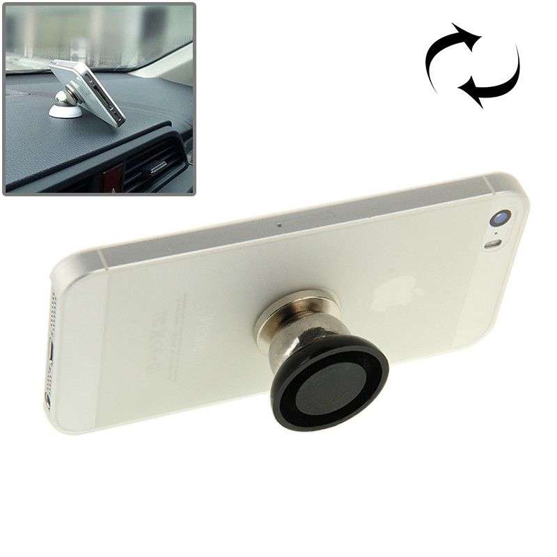 Magnet 360 Degree Rotating Mini Car Mount Metal Holder - Black
