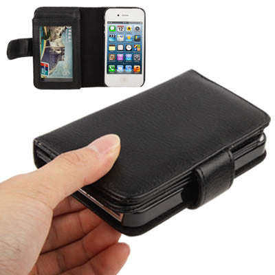 Litchi Texture Wallet Holster Horizontal Flip Leather Case with Credit Card Slots for iPhone 4 & ...