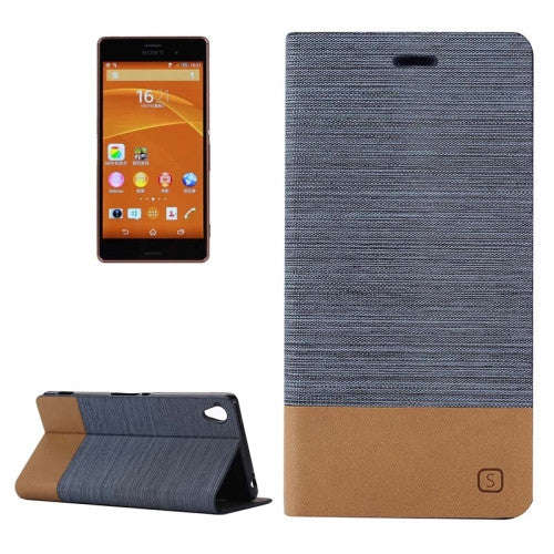 Horizontal Flip Canvas Leather Case with Card Slot & Holder for Sony Xperia Z3 (Blue)