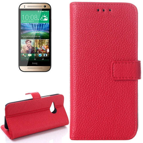 Litchi Texture Flip Leather Case with Card Slots & Holder for HTC One mini 2 / M8 Mini (Red)