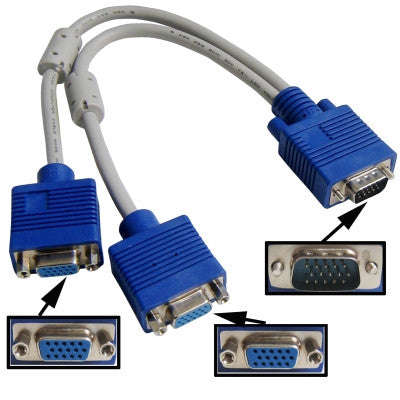 VGA SVGA HDB15 Male to 2 Female Splitter Cable Length: 32.5cm