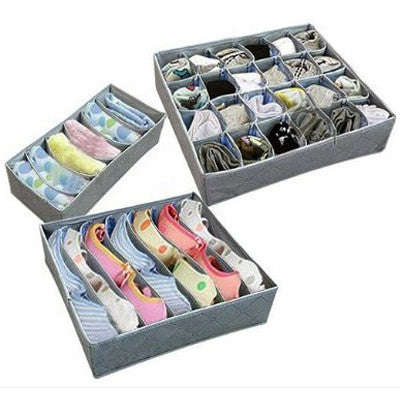 3 pcs Foldable Box / Bamboo Charcoal Fibre Storage Bag for BraUnderwearNecktieSocks