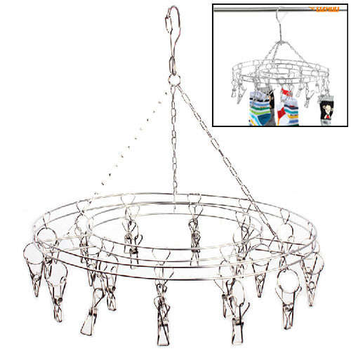 Round Stainless Steel Clothes Clip Hanger with 20 Clips
