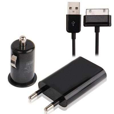 High Performance 3 in 1 (EU Plug Home Charger + Car Charger + USB Cable) Travel Kit For Samsung Tab