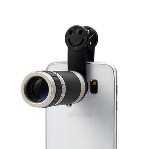 Universal 8x Zoom Telescope Telephoto Camera Lens with Smile Clip for Smartphone(Black)