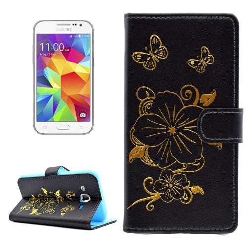 Samsung Galaxy Core Prime Case, Samsung Galaxy G360 Case, Bronzing Butterfly Pattern Horizontal F...