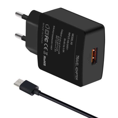 AC 100-240V 18W Universal Qualcomm Quick Charge 3.0 USB Port Wall Charger with Micro USB Cable Se...
