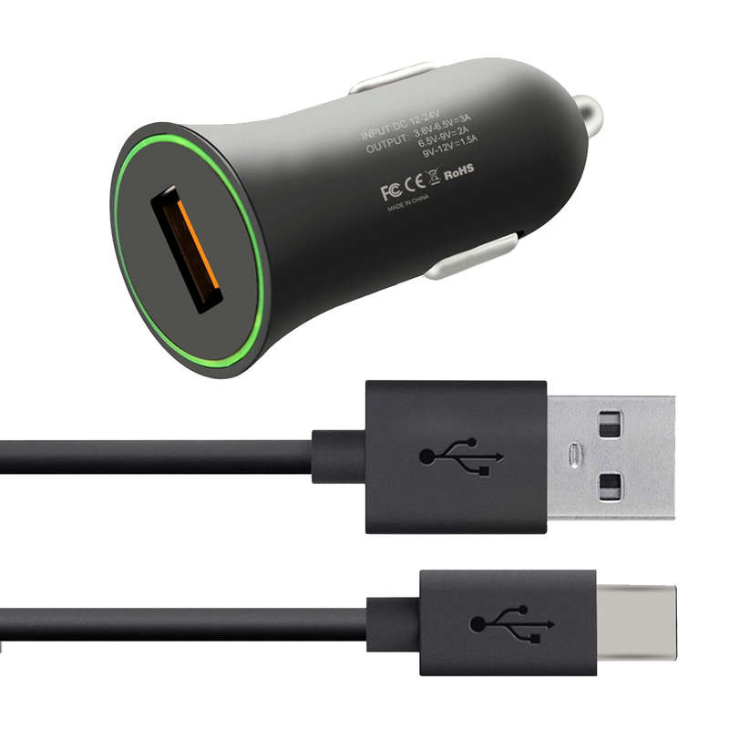 12V 18W Universal Qualcomm Quick Charge 3.0 USB Port Car Charger with Type C USB Cable Set for Sa...