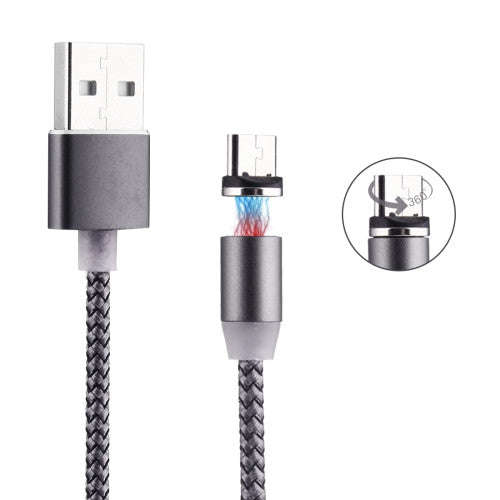 360 Degree Rotation 1m Weave Style Micro USB to USB 2.0 Strong Magnetic Charger Cable with LED In...