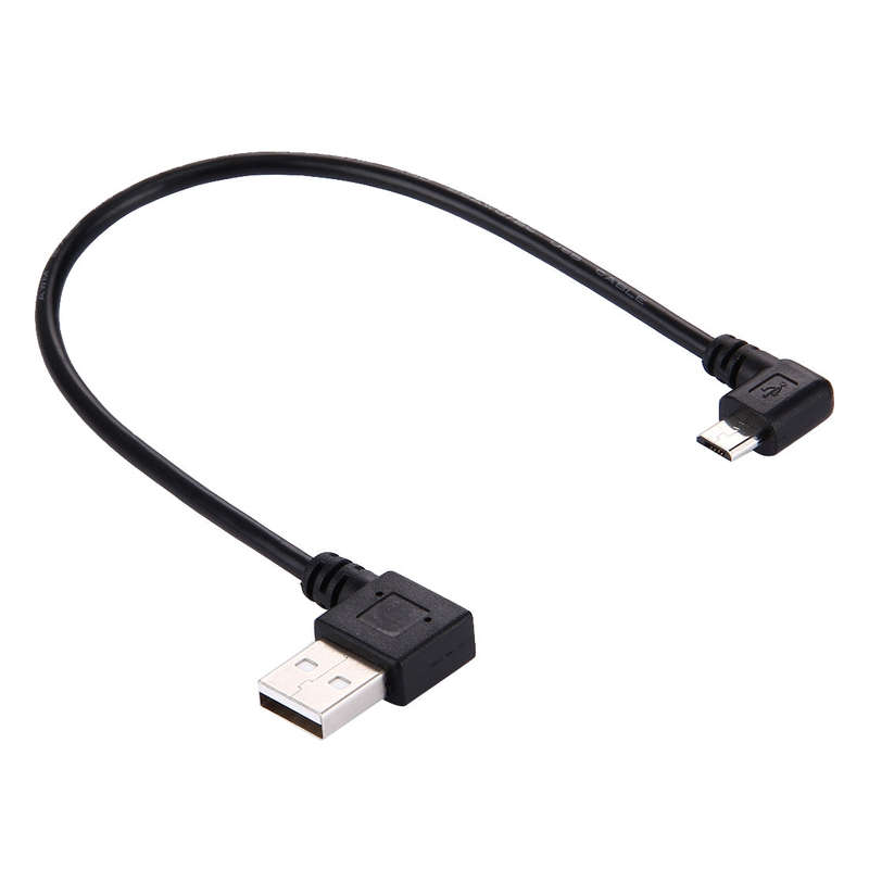 20cm USB 2.0 Male Bent Left Turn Reversion 90 Degrees to Micro USB Male Bent Data Charging Cable ...
