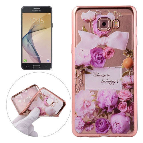 For Samsung Galaxy J7 Prime Purple Roses Pattern Electroplating Frame Soft TPU Protective Case