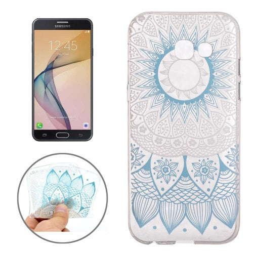 For Samsung Galaxy J5 (2017) / J5 Prime Blue Flower Buds Pattern Soft TPU Protective Back Cover Case