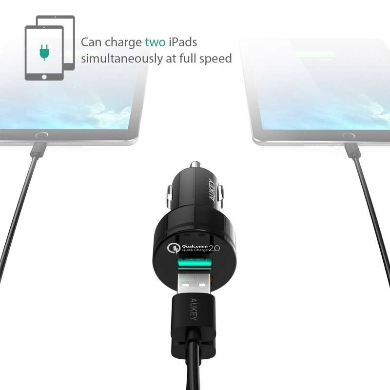 CC-T1 Aukey 30W 2-Port USB Car Charger with Qualcomm Quick Charge 2.0 Technology & AiPower Adapti...