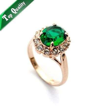 Green Crystal 18K Gold Plated Ring Jewelry Made with Genuine Swarovski Elements - 5.5