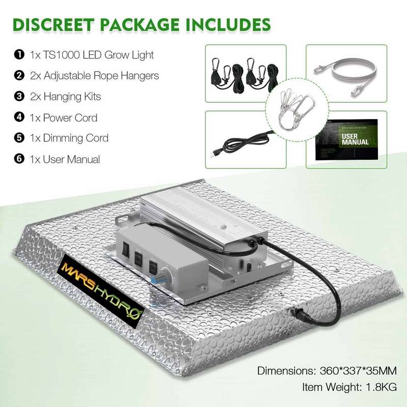Mars Hydro TS-1000 150W Full Spectrum LED Grow Light - Hydrop... - Mars Hydro TS-1000 LED Grow Light