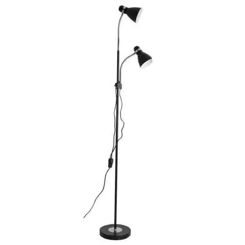 Black & Chrome Floor Lamp with Gooseneck Arms