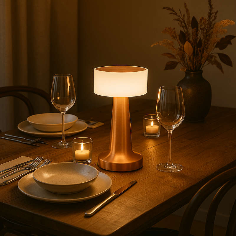 Copper LED Table Lamp - Rechargeable, Dimmable & USB Charging