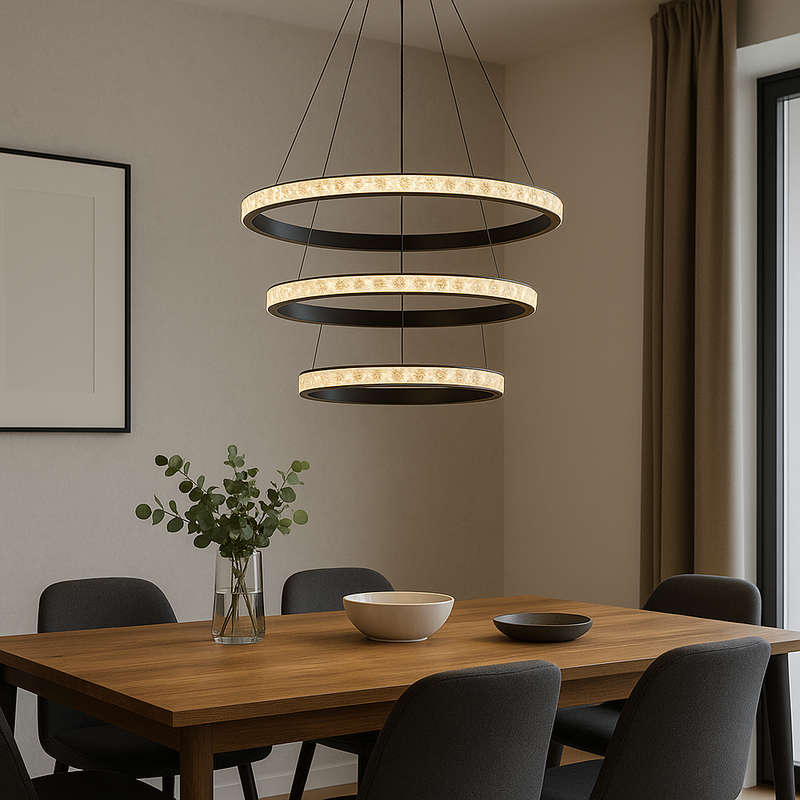 Black LED Pendant Light Crystal Rings