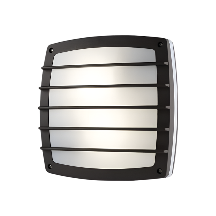 Square Grid Matt Black Bulkhead Light IP54