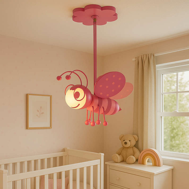 Pink Wooden Butterfly Pendant Light
