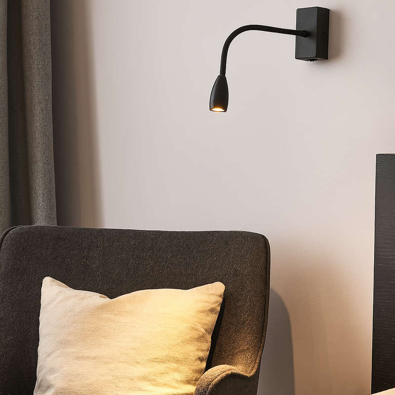 LED Wall Light -Black 1W Goose Neck Reading Light