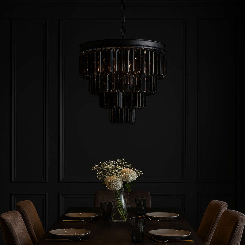 Charcoal Grey 5 Tier Crystal Chandelier