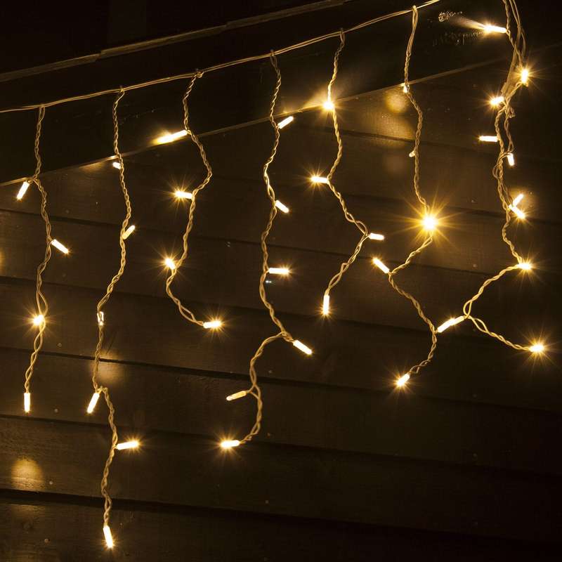 Twinkling Icicle Lights - Warm White, White Cable