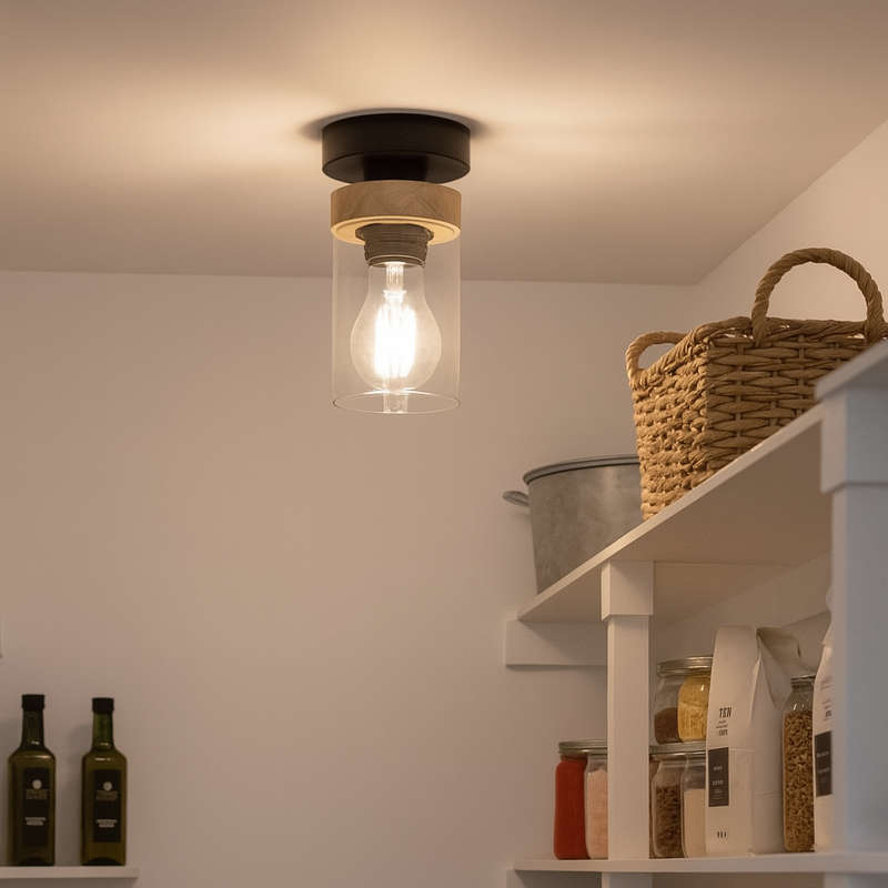 Wood Smoke Glass Ceiling Fitting LED