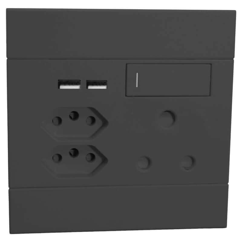 Veti 2 - Charcoal 2 x USB, 2 x New RSA & 1 x 16A Socket - Switched