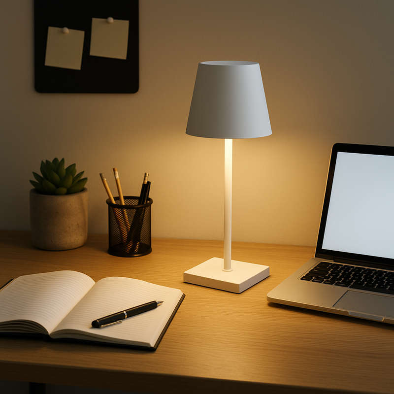 White Metal LED Table Lamp - Rechargeable & Dimmable CCT