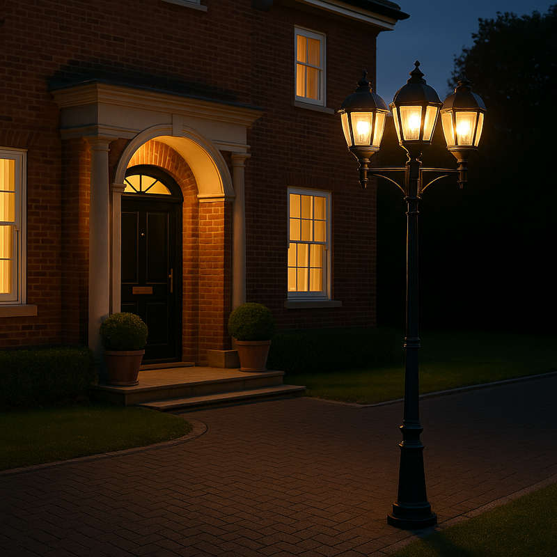 Rounded Belly 3 Head Post Lamp