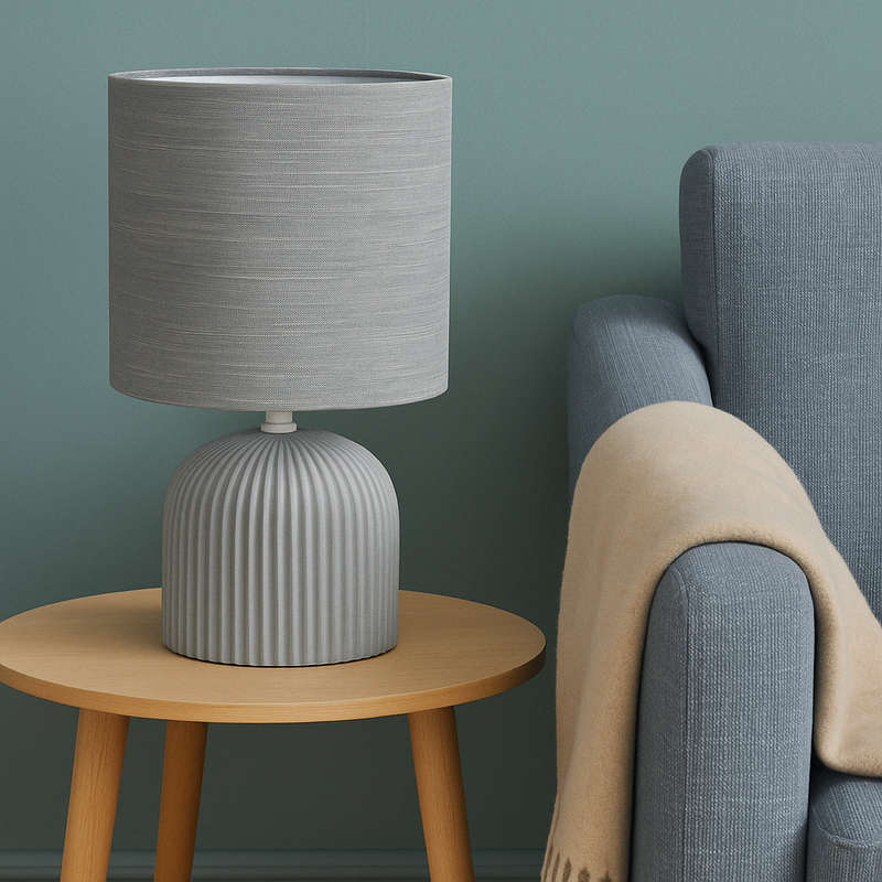Grey Ribbed Ceramic Table Lamp