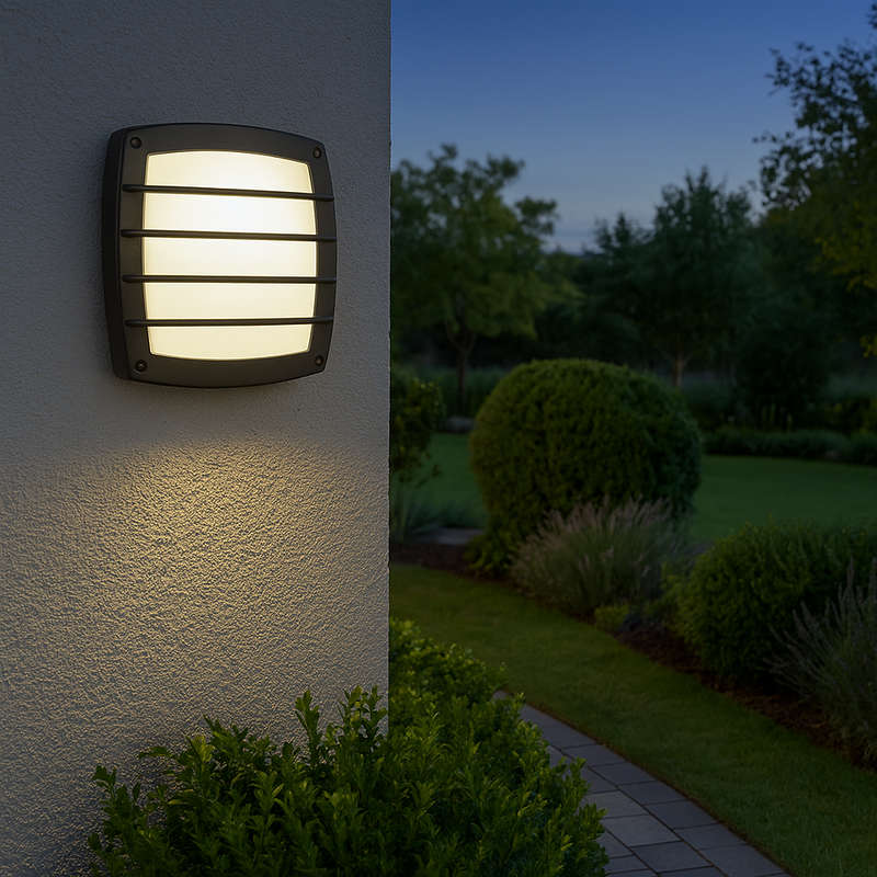 Square Grid Matt Black Bulkhead Light IP54