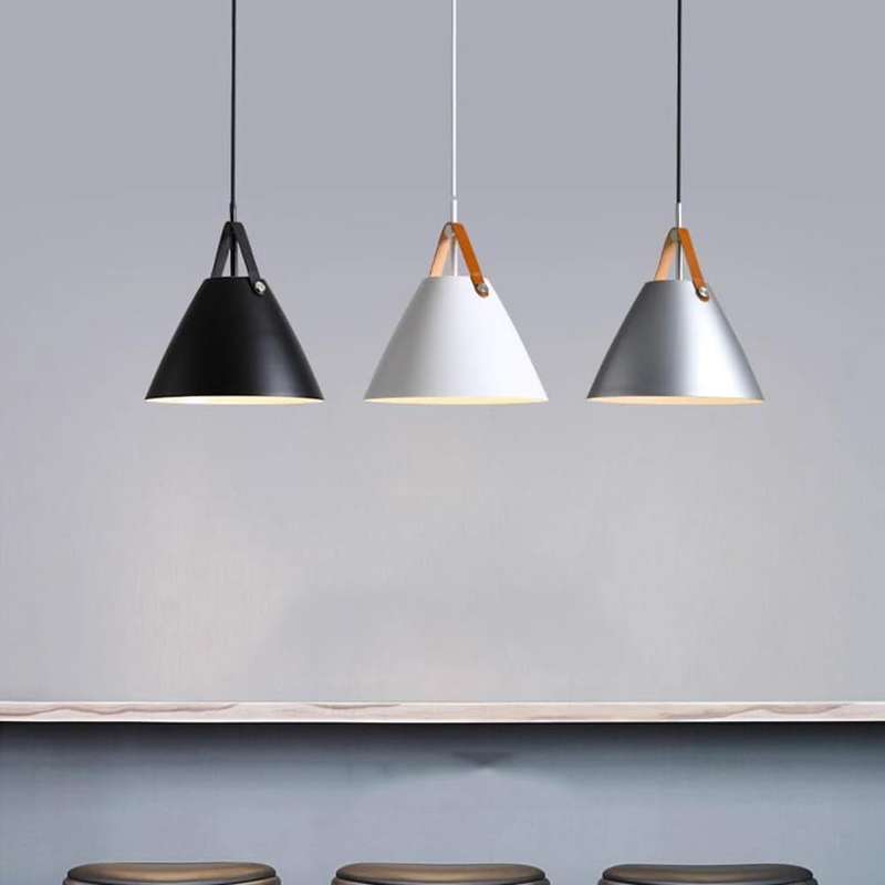 Helly Silver & Leather Cone Pendant Light