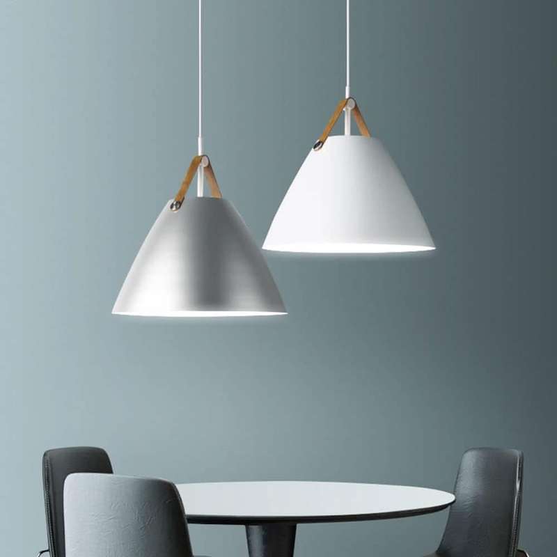 Helly Silver & Leather Cone Pendant Light