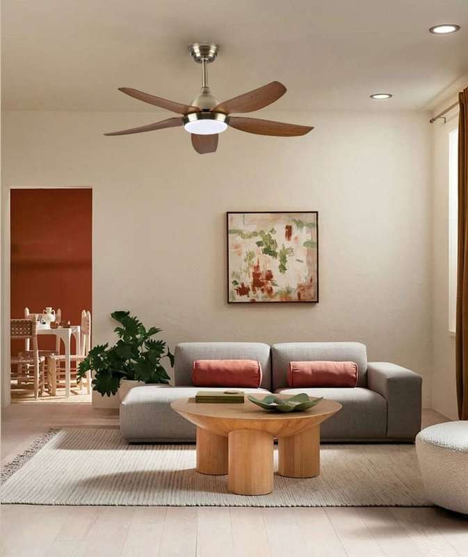 5 Blade Brass and Wood Ceiling Fan