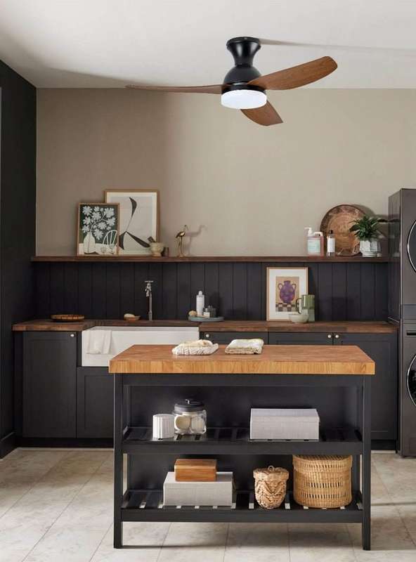 3 Blade Black & Wood Ceiling Fan
