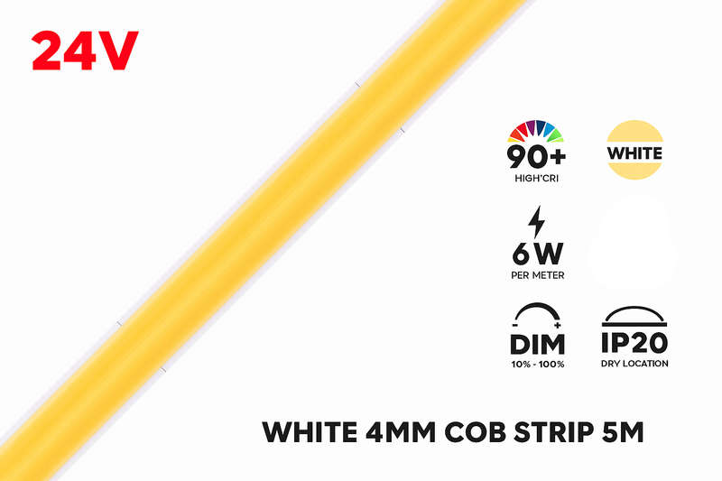 LED Strip Light 24V - 4MM, 6W, CRI90 (5 Year)