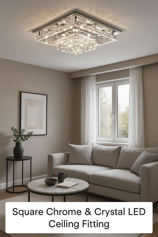 Square Chrome & Crystal LED Ceiling Fitting
