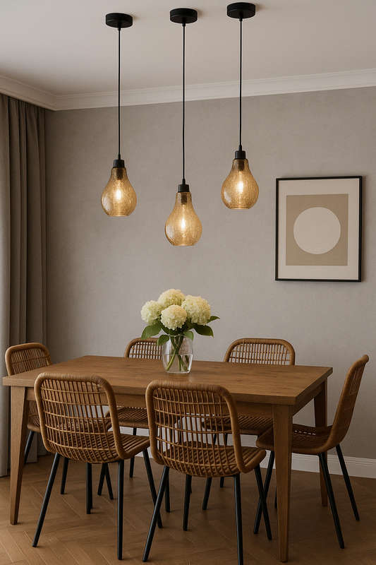 Metal and Amber Colour Glass Pendant Light