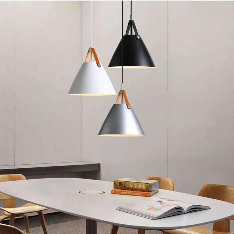 Helly Silver & Leather Cone Pendant Light