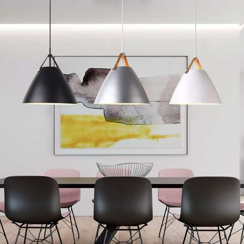 Helly Silver & Leather Cone Pendant Light