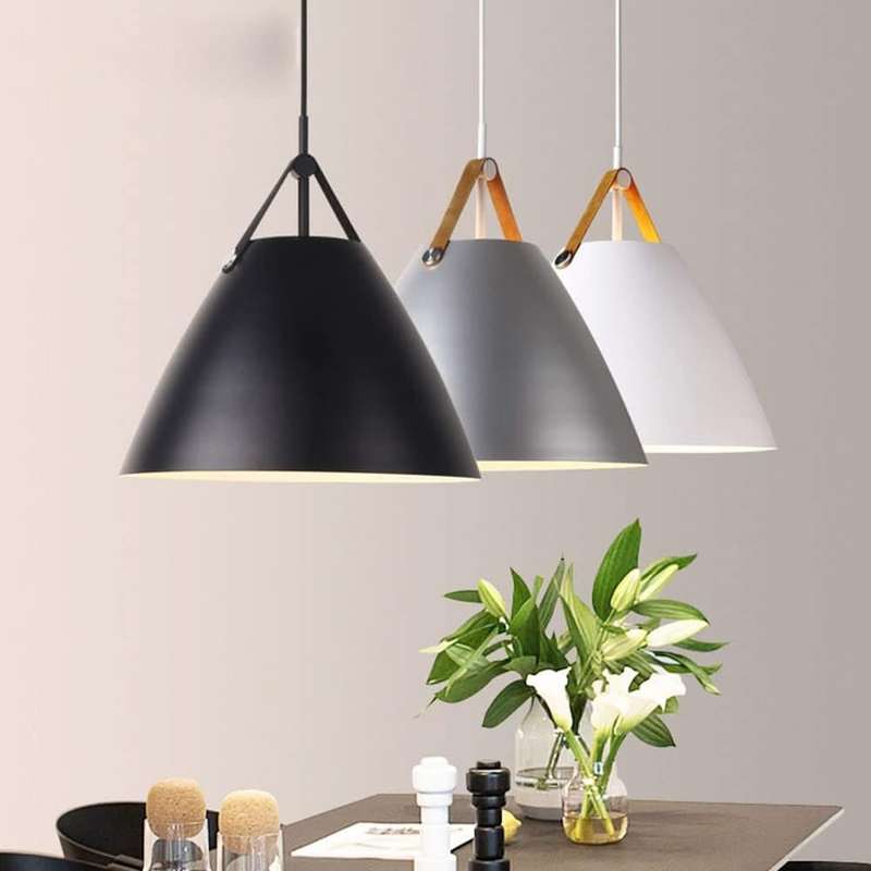 Helly Silver & Leather Cone Pendant Light