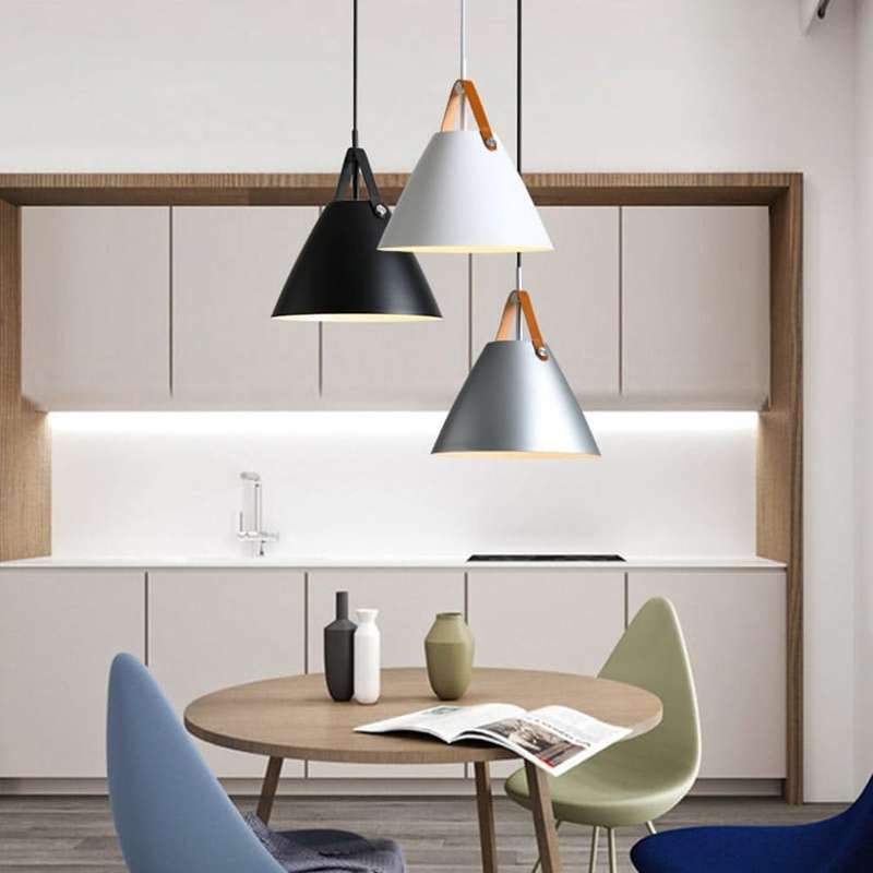 Helly Silver & Leather Cone Pendant Light