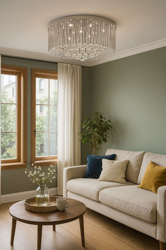 Polished Chrome, Glass & Crystal Ceiling Fitting