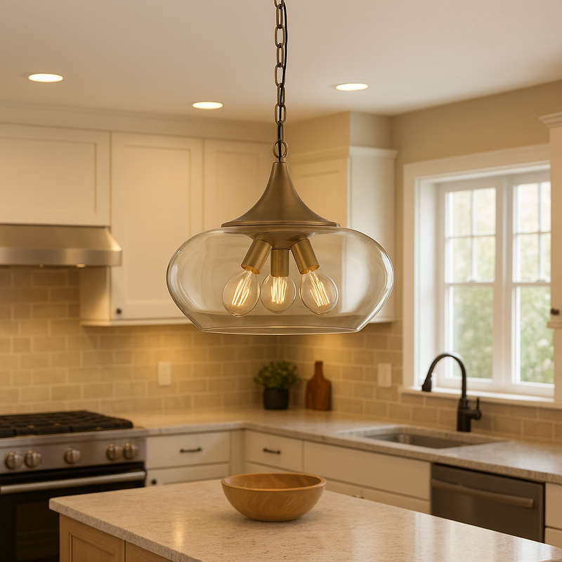 Manori Antique Brass and Cognac Glass Pendant Light