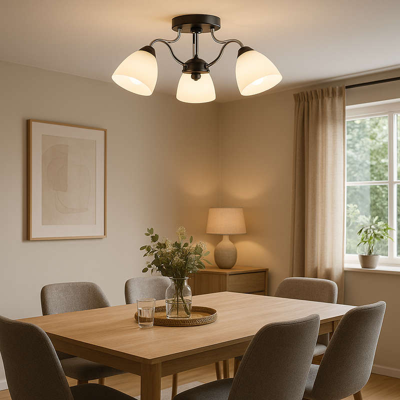 Polished Chrome and Black Chandelier Frosted Glass Modern Design