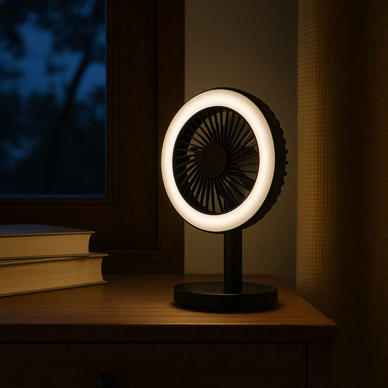 Rechargeable Black LED Mini Fan with Light